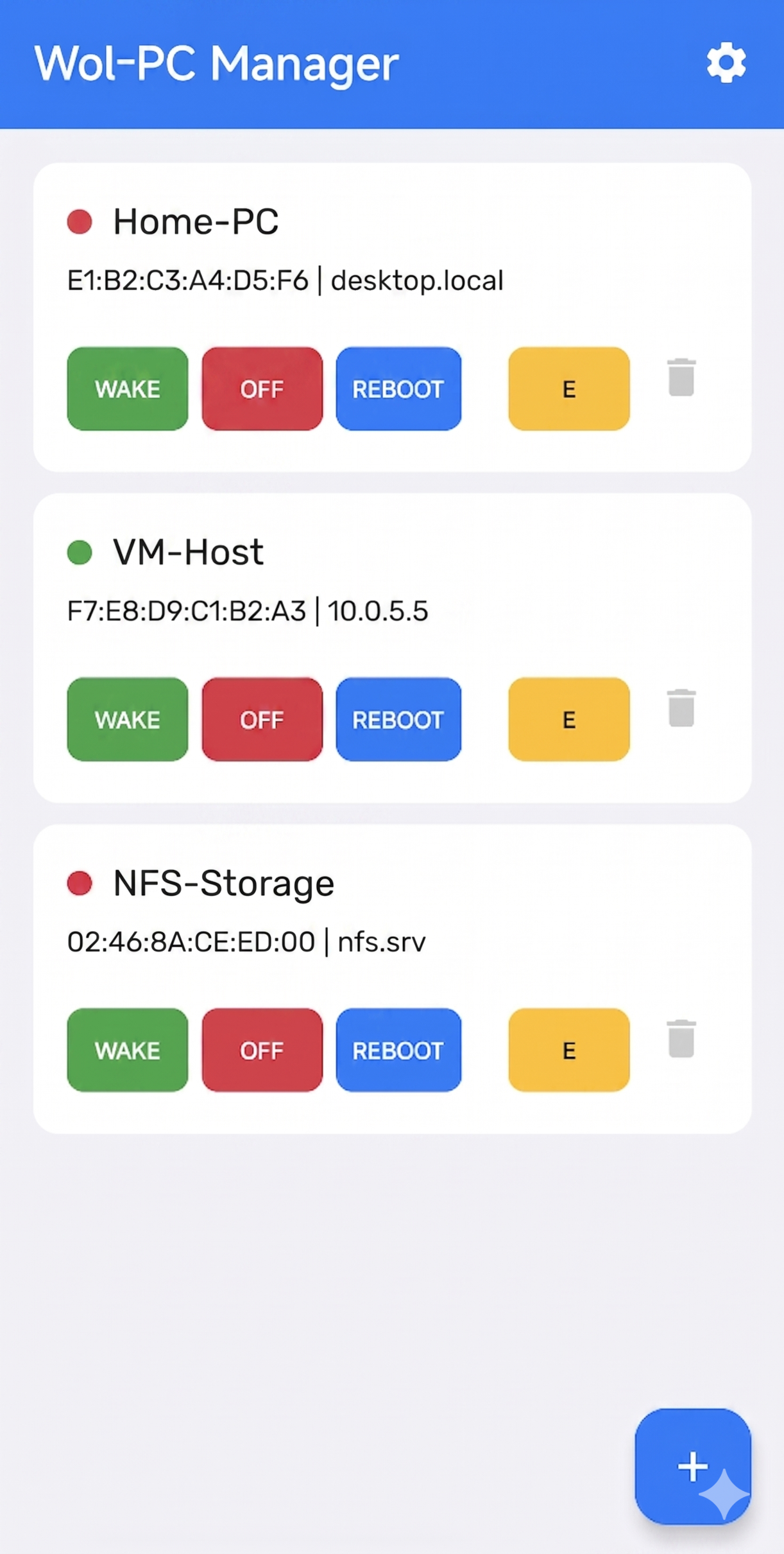 Ekran główny Wol-PC Manager